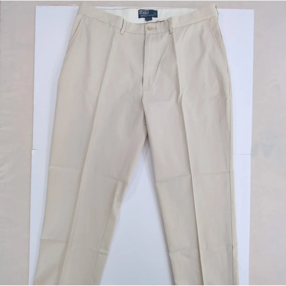 Vintage Polo Ralph Lauren Mens 38x30 Tan Pleated Chino Pants Cotton Trousers